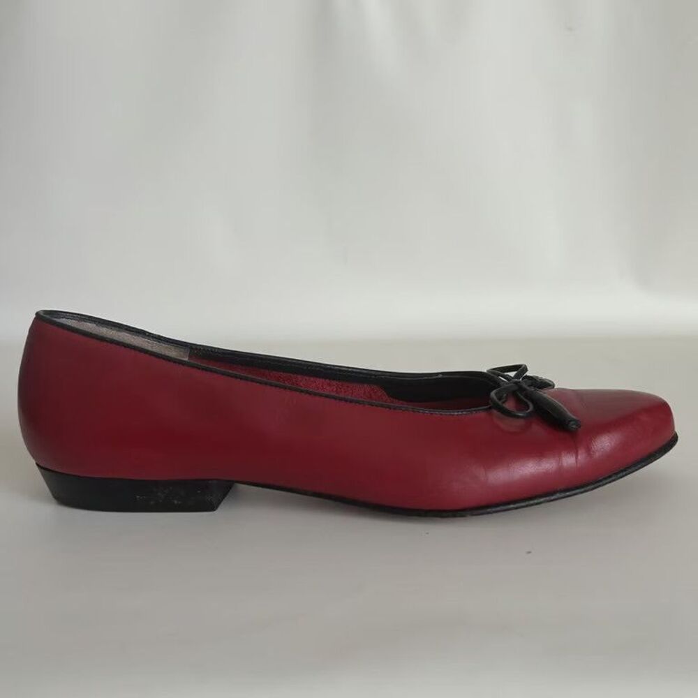Salvatore Ferragamo Boutique Red Leather Bow Flats Shoes Womens Size 5.5 B Italy - Picture 10 of 13